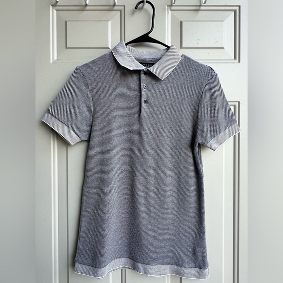 ZARA MAN Polo Shirt Size S Black White Microstripe 100% Cotton Summer Minimalist - Picture 1 of 8